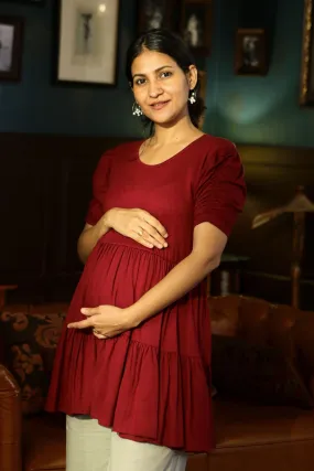 Winsome Breezy Berry Red Layered Maternity Top