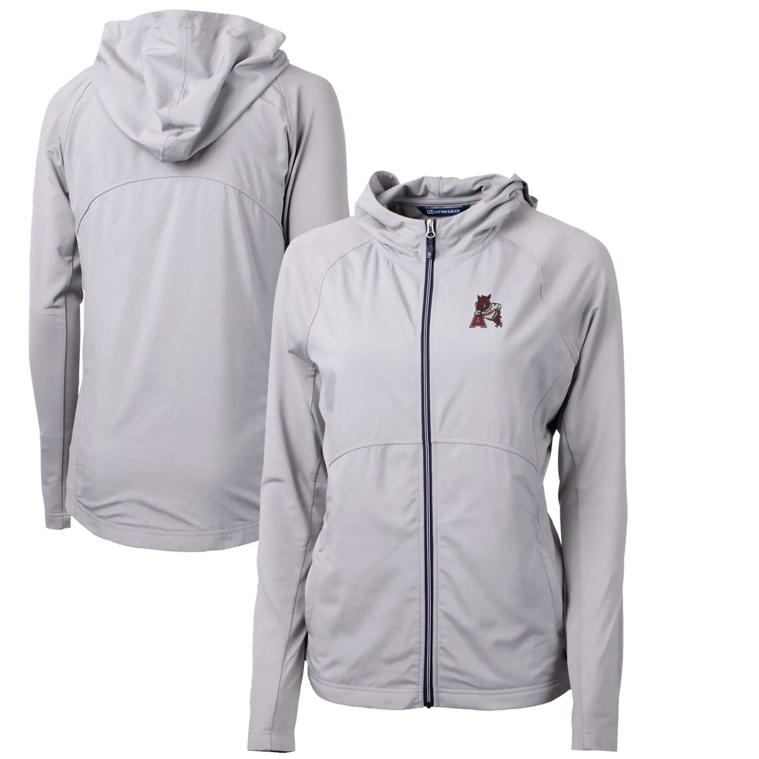 Women's Cutter & Buck Gray Arkansas Razorbacks Adapt Eco Knit Hybrid Recycled Full-Zip Hoodie