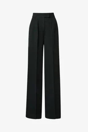 Wool Gabardine wide Leg Trousers with Pleats